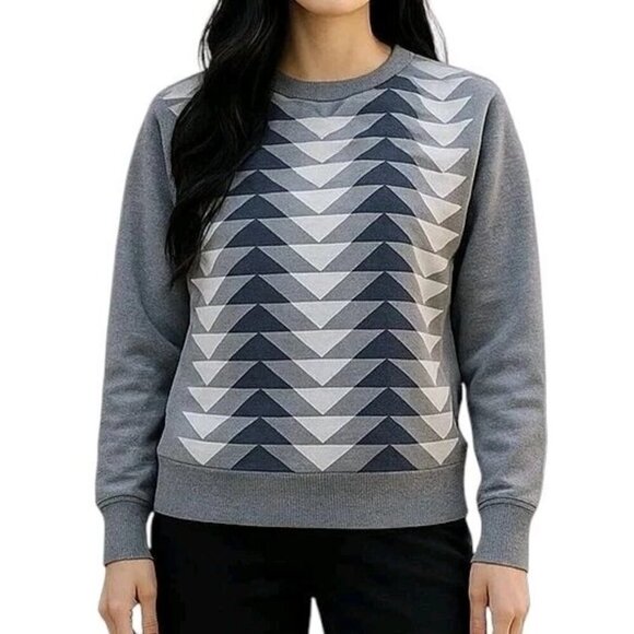 J Crew Sweatshirt Women Size S Geometric Crew Neck Drop Shoulder Oversized Gray - Picture 1 of 14